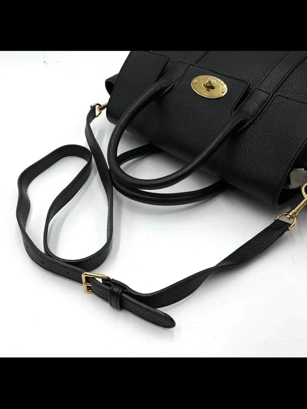 Mulberry Black Leather Top-Handle Satchel with Gold Turn-Lock